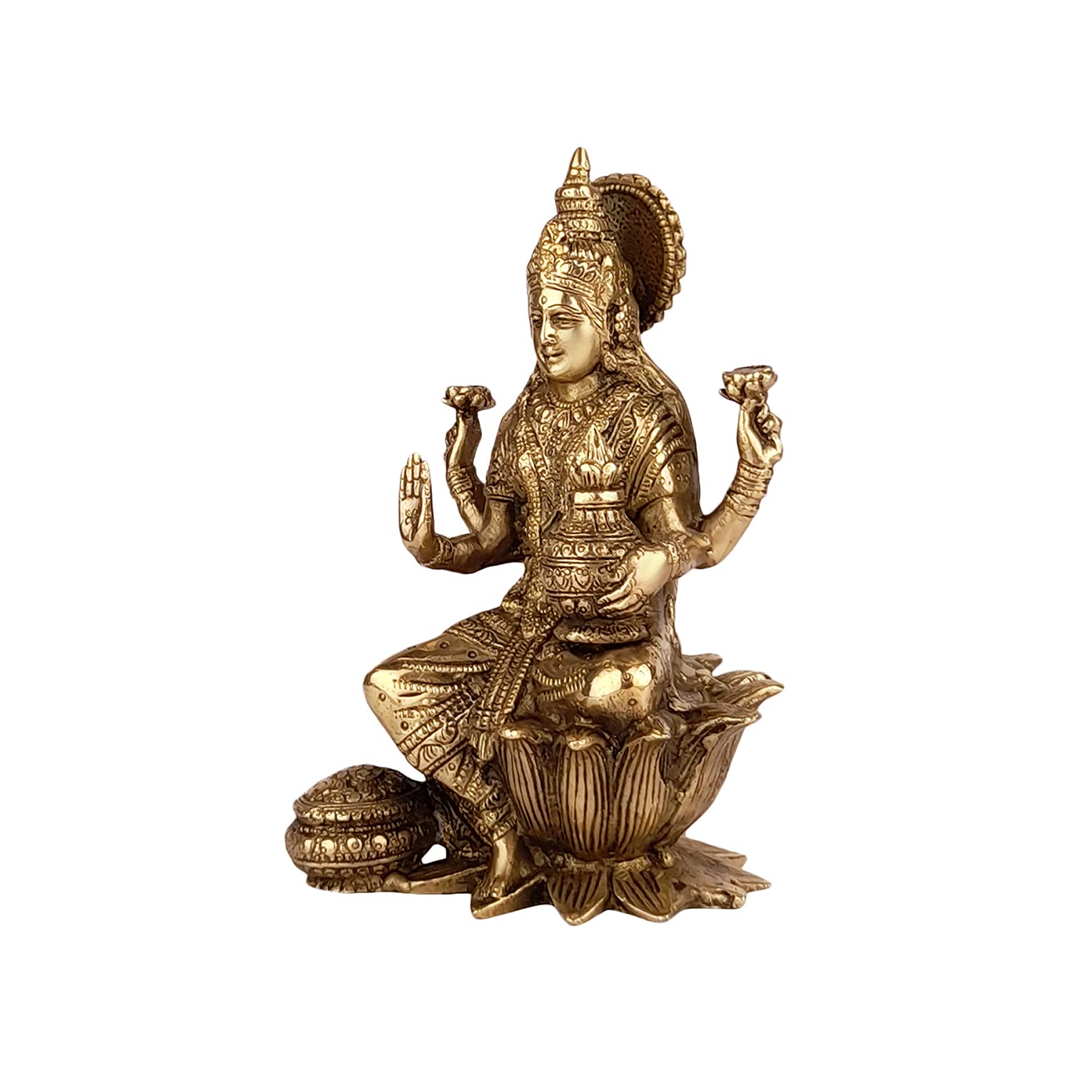 Kartique Brass Idol Maa Lakshmi Sitting On Lotus For Home Office Maha Laxmi Murti Dhan Devi Of Prosperity Wealth Fortune Gold Co